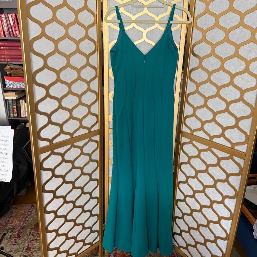 Vintage Y2K Jump Apparel Size 3/4 Teal Green V-Neck Seamed Mermaid Evening Gown - Picture 10 of 16